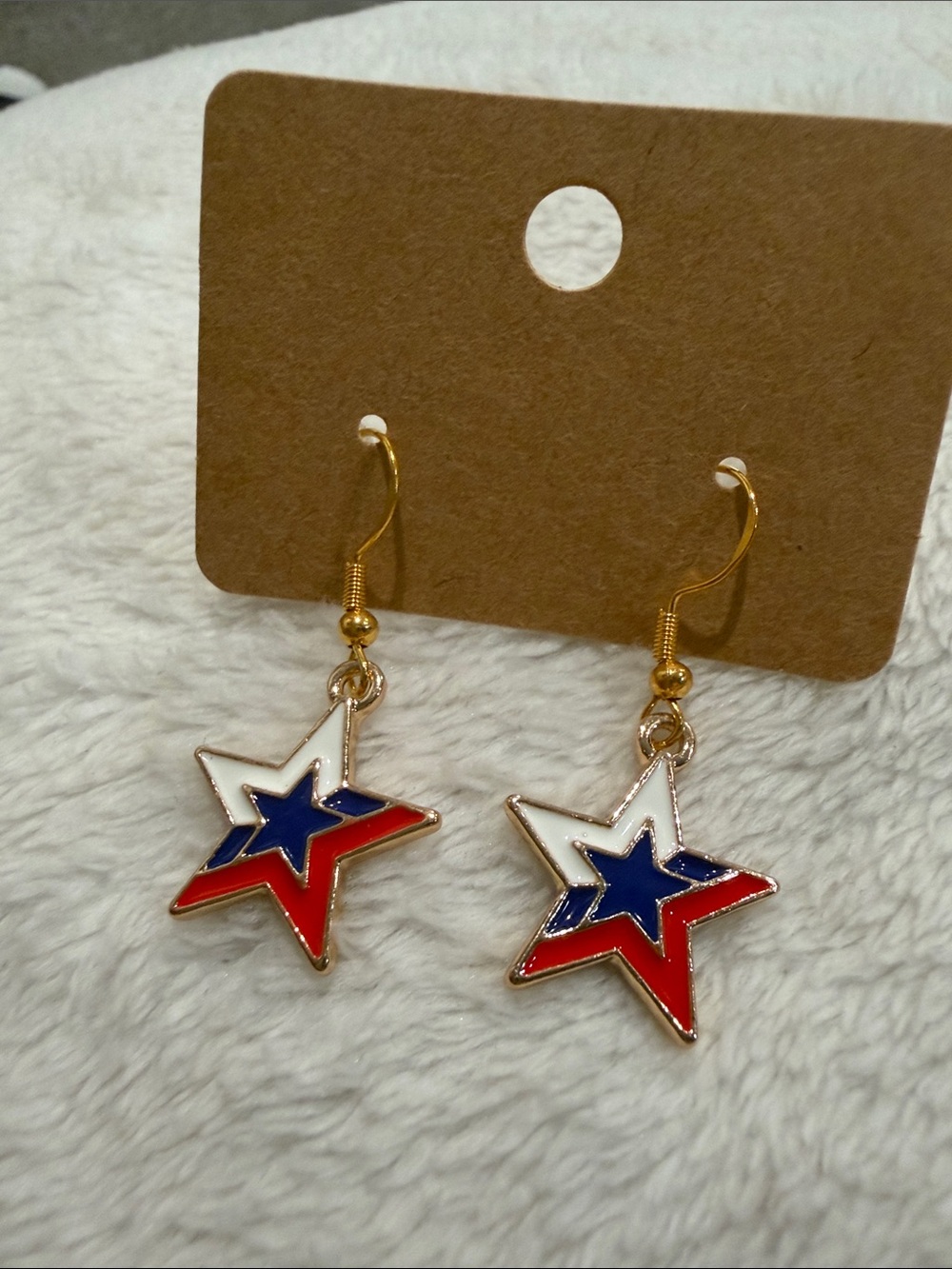 Patriotic Red White & Blue Star Drop Earrings